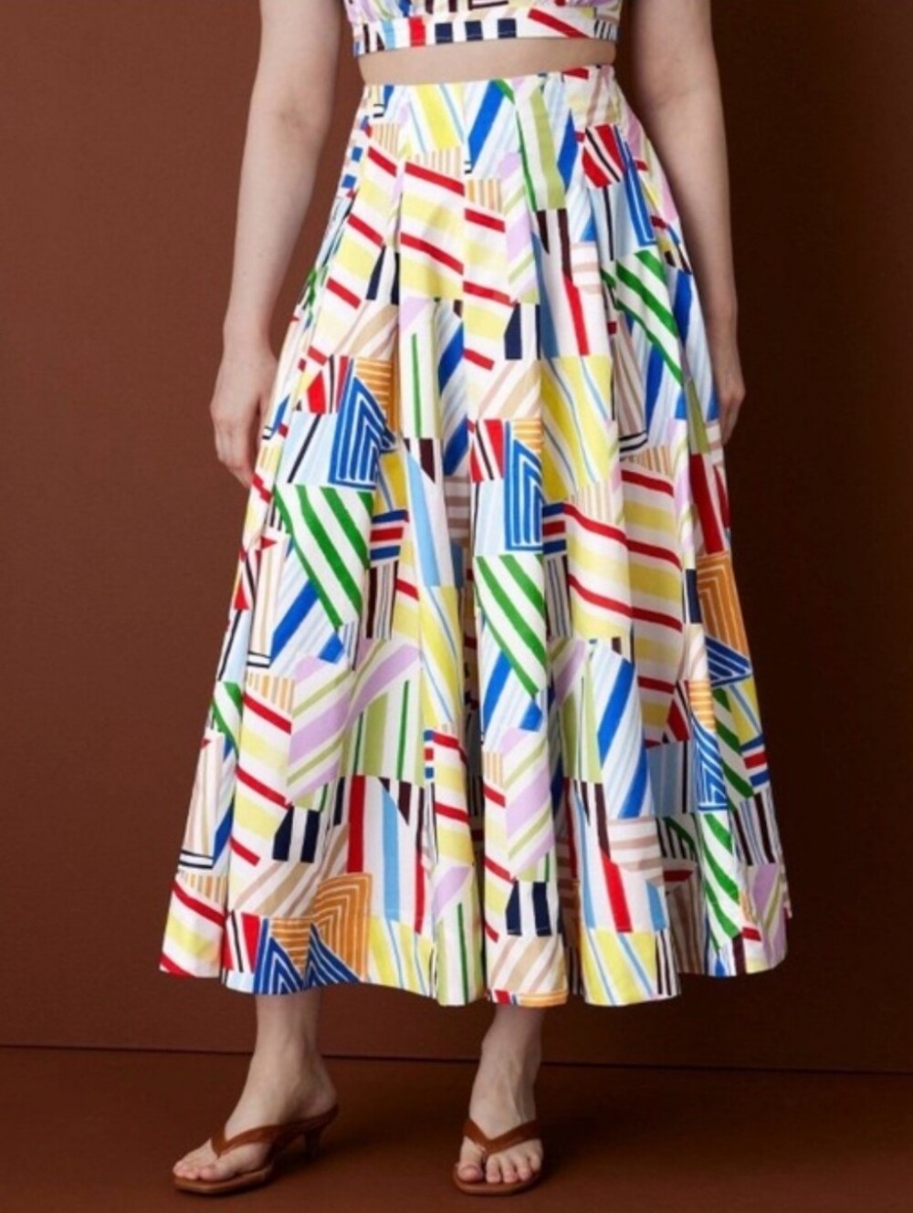 NWT Women's Pleated Poplin Madras Midi Skirt- Rosie Assoulin x Target Size 14 - Picture 2 of 5